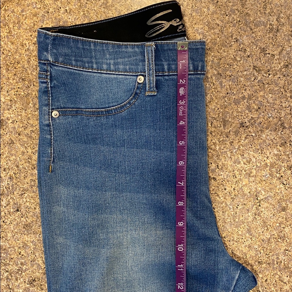 Seven7 Seamless Pull On Skinny Blue Jeans L/G MUSTY Faux Front Pockets No Zipper - Picture 14 of 16